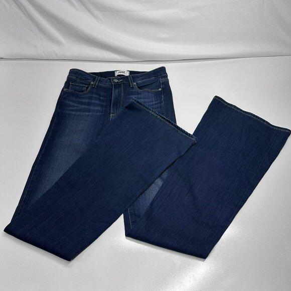 Paige High Rise Bell Canyon Women's Size 27 Dark Wash Flared Denim 34" Inseam - Picture 1 of 11